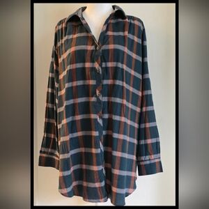 Knox Rose Plaid Long Sleeves Button-Up, Womens Blouse, XXL